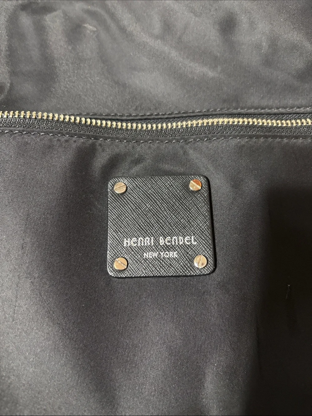 Henri Bendel Black Logo Plaque nylon tote with Gold Hardware. Like new!